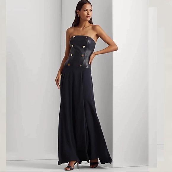 Ralph Lauren Dresses & Skirts - RALPH LAUREN LAMBSKIN BODICE formal
LEATHER Georgette Strapless Gown size 2